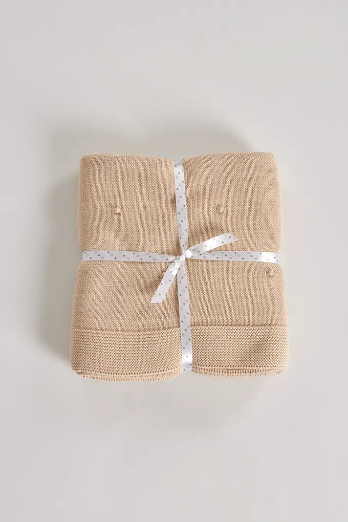 Manta bebé malha algodão pompom