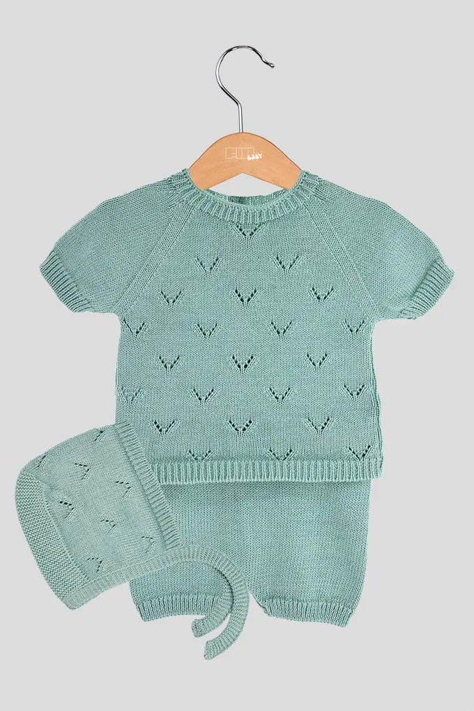 Conjunto de malha sem gola - 3 peças