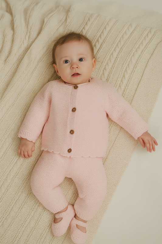 Conjunto de bebé de malha c/ botões (3 peças)