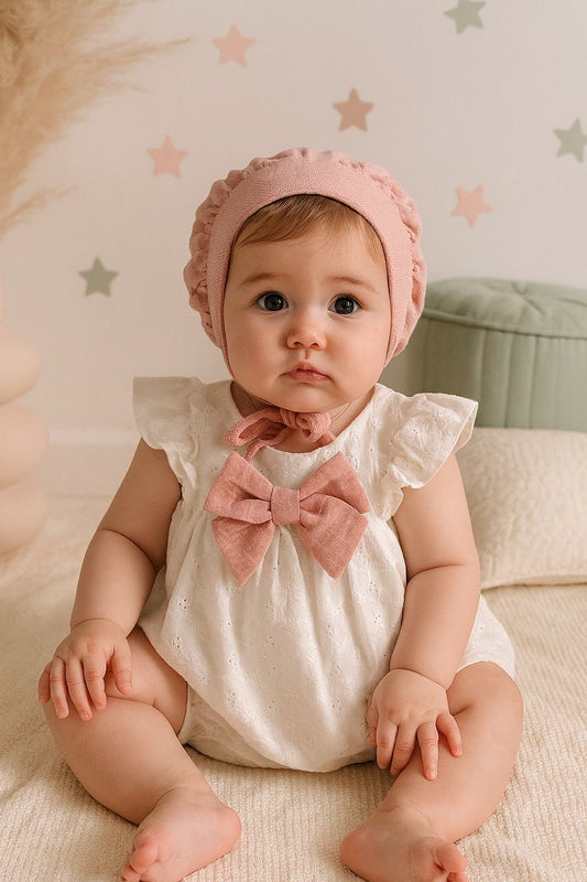 Vestido bordado com tapa-fraldas